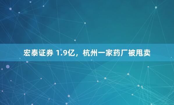 宏泰证券 1.9亿，杭州一家药厂被甩卖